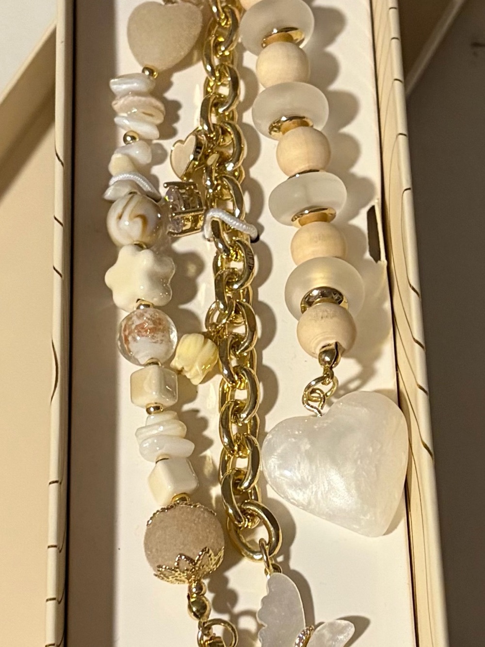 Ivory Heart Bag Charm Set - Layered Bag’s Charms/Keychain by Eye Candy